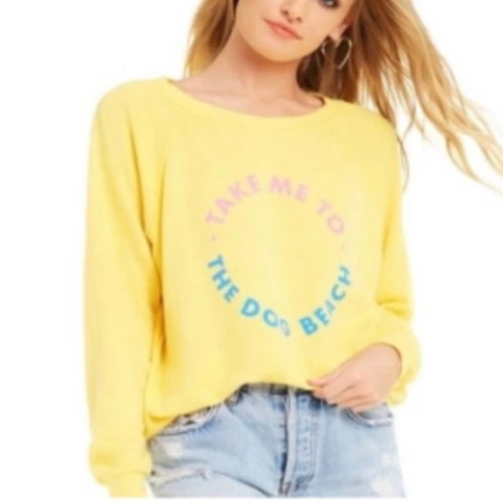 Wildfox yellow sweatshirt pullover “take me to the dog beach” size S